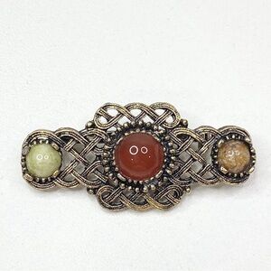 Vintage Faux Stone Cabochon Lattice Antiqued Gold Brooch Pin